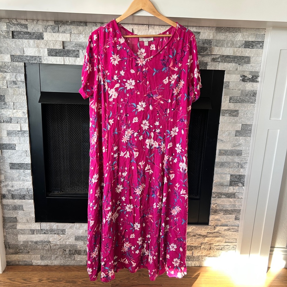 Woman Within Floral Maxi Dress Plus Size 3X Pink Short Sleeve Lightweight